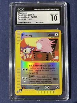 2002 Pokemon Card Chansey 72/165 Reverse Holo Expedition CGC 10 Gem Mint - Image 1