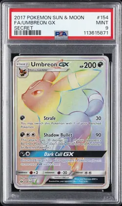 2017 POKEMON SUN & MOON SECRET #154 FULL ART/UMBREON GX PSA 9 - Image 1