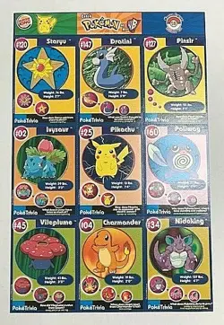 Burger King Pokemon #13 Master Trainer Set Uncut Sheet Pikachu - Image 1