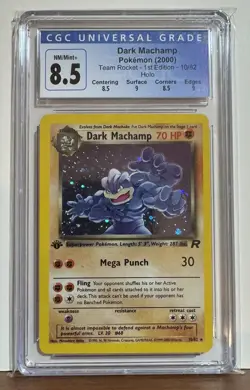 1st Edition Dark Machamp 10/82 Team Rocket Pokemon Card Holo Foil Rare CGC 8.5 - Image 1