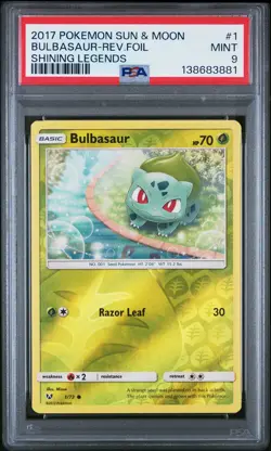2017 POKEMON SUN & MOON SHINING LEGENDS #1 BULBASAUR-REVERSE FOIL PSA 9 - Image 1