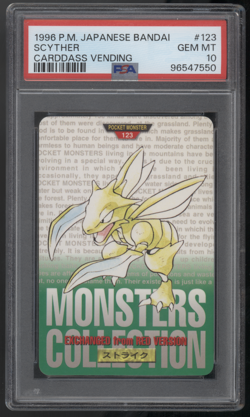 1996 Pokemon Bandai Carddass Vending #123 - Scyther (Green) - PSA 10 - Image 1