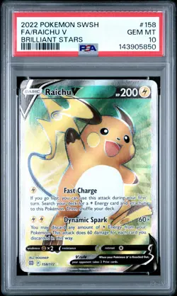 2022 POKEMON SWORD & SHIELD BRILLIANT STARS #158 FULL ART/RAICHU V PSA 10 - Image 1