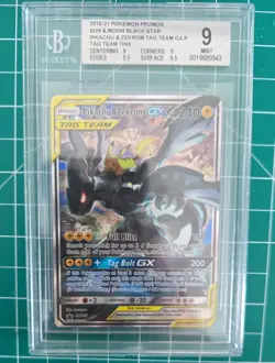 Pokemon Pikachu&Zekrom GX SM168 Tag Team Tin Promo BGS 9 Mint - Image 1