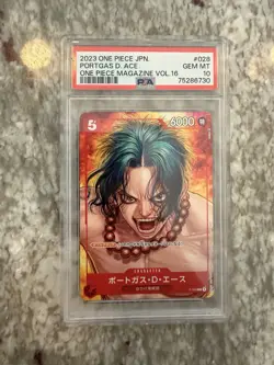 PSA 10 GEM MINT Japanese One Piece 2023 PORTGAS D. ACE P-028 MAGAZINE VOL.16 - Image 1
