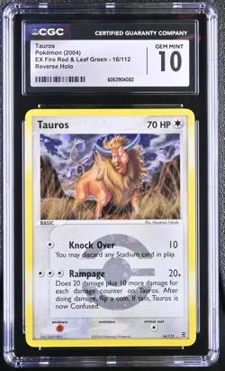 CGC 10 Tauros EX Fire Red & Leaf Green 16/112 Reverse Holo Pokemon Card - Image 1