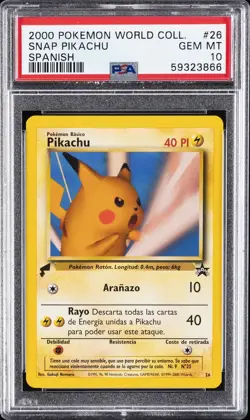 2000 POKEMON PIKACHU WORLD COLL SPANISH #26 SNAP PIKACHU PSA 10 - Image 1