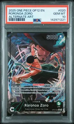 2025 One Piece OP12 Roronoa Zoro Alt Art Leader #020 PSA 10 GEM MINT - Image 1