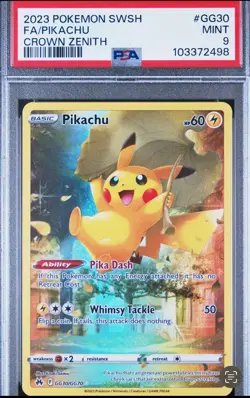 2023 POKEMON SWORD & SHIELD CROWN ZENITH #GG30 FULL ART/PIKACHU PSA 9 MINT - Image 1