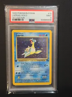 1999 POKEMON FOSSIL 1ST ED #10 LAPRAS HOLO PSA 9 Mint English Authentic - Image 1