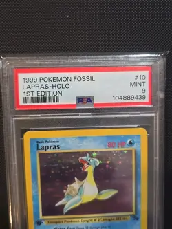 1999 POKEMON FOSSIL 1ST ED #10 LAPRAS HOLO PSA 9 Mint English Authentic - Image 3