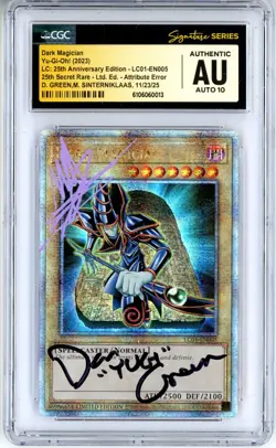 CGC Auto 10 M. Sinterniklaas/ D. Green Dark Magician LC01-EN005 Attribute Error - Image 1
