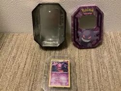 EMPTY POKEMON Champions Gengar Collectible Tin AND GENGAR HOLO CARD 60/162. - Image 1
