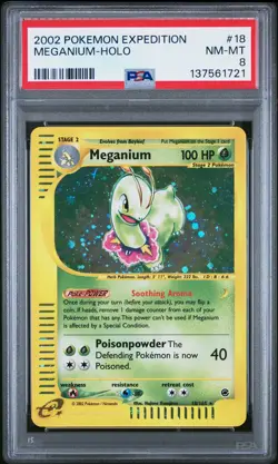 2002 Pokemon Expedition #18 Meganium Holo PSA 8 NM-MT - Image 1