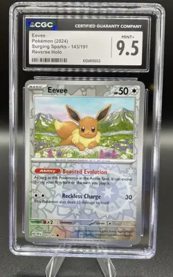 Eevee 143/191 Sv08: Surging Sparks Reverse Holo CGC 9.5 2024 Pokemon TCG - Image 1