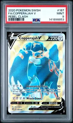 2020 POKEMON SWORD & SHIELD REBEL CLASH 187 FULL ART/COPPERAJAH V PSA 9 - Image 1