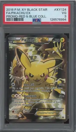 2016 Pokemon XY Black Star Promo Red & Blue Collection Pikachu ex PSA 3 - Image 1