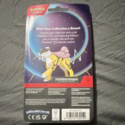 Pokemon TCG Raikou Foil Card Blister Pack Metallic Coin 2 Booster Packs - Image 2