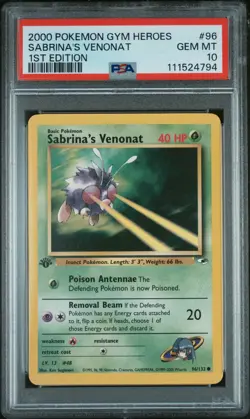 POP 59! PSA 10 MINT 2000 Pokemon Gym Heroes #96 Sabrina's Venonat 1st Edition ! - Image 1