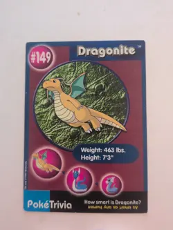 PokeTrivia Card #149 DRAGONITE, 1999 Burger King Promo, Pokemon Movie NM - Image 3