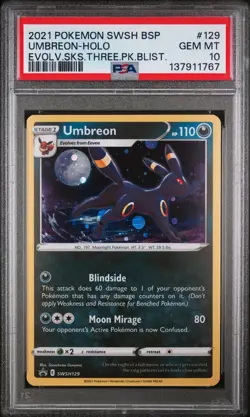 2021 POKEMON SWSH BLACK STAR PROMO #129 UMBREON-HOLO PSA 10 - Image 1