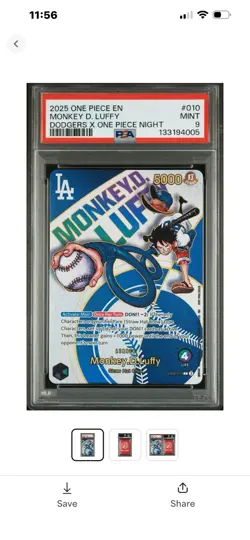 2025 ONE PIECE PROMOS DODGERS X ONE PIECE NIGHT #010 MONKEY D. LUFFY PSA 9 - Image 1