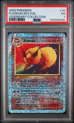2002 POKEMON LEGENDARY COLLECTION #10 FLAREON-REVERSE FOIL PSA 1 - Image 1