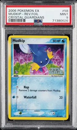 2006 POKEMON EX CRYSTAL GUARDIANS #58 MUDKIP-REVERSE FOIL PSA 9 - Image 1