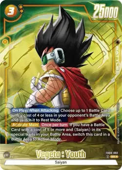 Vegeta: Youth FB08-092 SR Battle Card 25000 Power Bandai - Dragon Ball Super Ca… - Image 1
