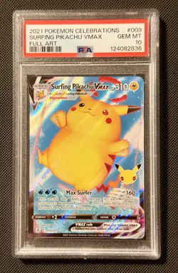 2021 Pokemon TCG Celebrations Surfing Pikachu Vmax #009 PSA 10 - Image 1