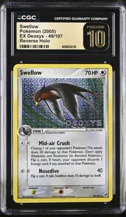 Pokemon Swellow EX Deoxys Reverse Holo #49 CGC 10 Pristine POP 1 - Image 3