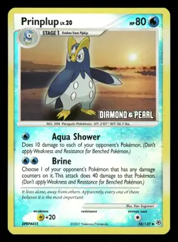 Pokemon Prinplup Uncommon Diamond and Pearl 58/130 LP Reverse Holo Stamped - Image 1