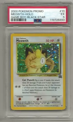 MEOWTH - 2000 Pokemon Holo Promo - Game Boy - Black Star #10 - Graded 5 (2517a) - Image 1