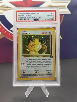2000 POKEMON PROMO BLACK STAR GAME BOY #10 MEOWTH-HOLO PSA 8 - Image 1