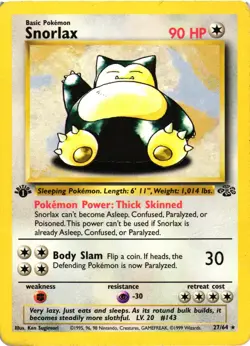 Pokemon TCG Snorlax 27/64 Non-Holo Jungle 1st Edition DMG - Image 1