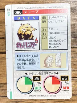 Pokemon Carddass Card Drowzee File No.96 Bandai Pocket Monsters Red ver. 1996 - Image 2