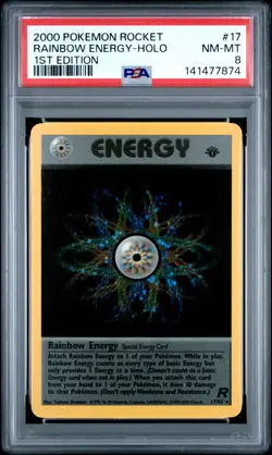 2000 Pokemon Rocket 1st Edition Holo Rainbow Energy #17 PSA 8 - Image 1