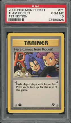 2000 Pokemon Rocket Here Comes Team Rocket! #71 GM MT PSA 10 1st Edition Trainer - Image 1