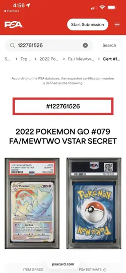 Pokemon Mewtwo VSTAR 079/078 Pokemon GO Secret Rare Holo 280 HP PSA 10 - Image 1