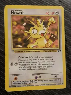 Pokemon Meowth Team Rocket 62/82 Basic 40 HP Common Regular Card Nintendo - Image 1