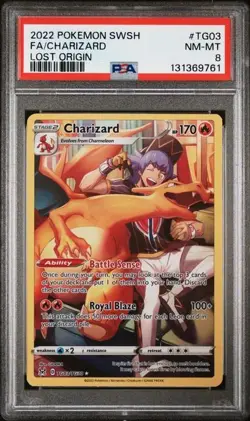 2022 POKEMON SWORD & SHIELD LOST ORIGIN #TG03 FULL ART/CHARIZARD PSA 8 - Image 1