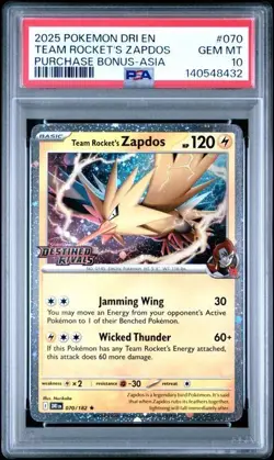 Team Rocket's Zapdos #70 - Pokemon Destined Rivals Stamped Asia Promo - PSA 10 - Image 1