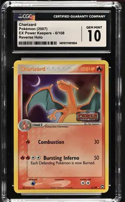 Pokemon Charizard 6/108 Reverse Holo EX Power Keepers 2007 CGC GEM 10 POP 6‼ - Image 1