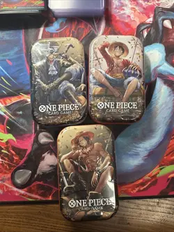One Piece OP13 Vol 2 "Carrying on his Will" Mini Tin Sealed 3 Tin Set, - Image 1