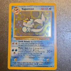 Pokemon Vaporeon 12/64 Jungle Holo Rare Unlimited Stage 1 80 HP English Card - Image 1