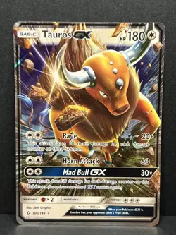 Tauros GX - 100/149 - Pokemon TCG - Sun & Moon Base Set Ultra Rare Card - NM - Image 1