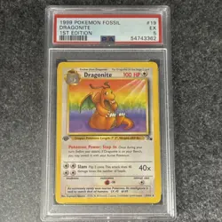 Pokemon Fossil Dragonite 1st Edition PSA 5 #19/62 1999 English Rare Card - Image 1
