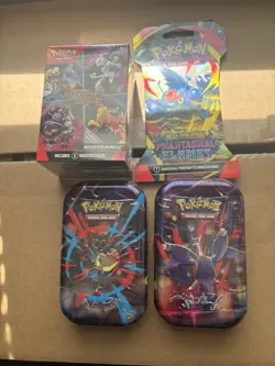 Pokemon Destined Rivals Booster Bundle Lot W/ (2) Mega Tins Plus (1) Mega Pack - Image 1