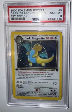 2000 Pokemon Team Rocket 1st Edition Dark Dragonite Holo 5/82 PSA 8 English Ed - Image 1