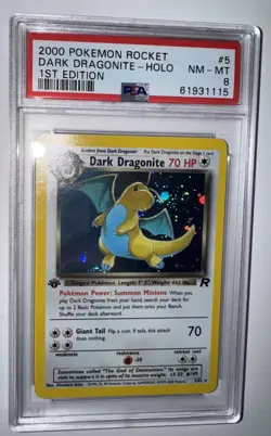 2000 Pokemon Team Rocket 1st Edition Dark Dragonite Holo 5/82 PSA 8 English Ed - Image 3
